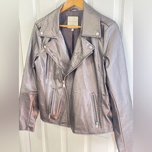 Bagatelle Metallic Silver Moto Jacket Women's Size Large Faux Leather